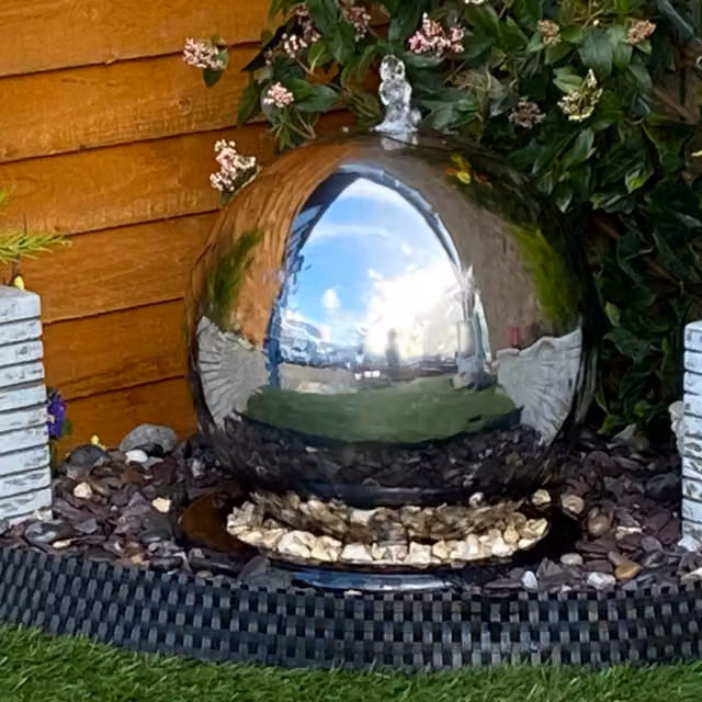Tranquility Modern Stainless Steel Sphere Solar Water Feature, Grey, 100 cm