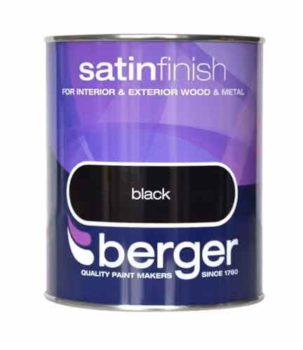 Berger Opaque Satin Solvent Based Interior Paint, Black, 0.75 l – 1