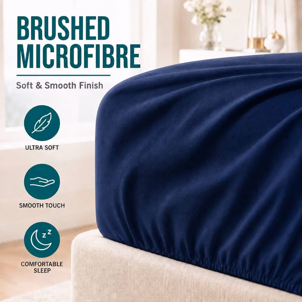 Grace Premium Navy Blue Microfibre King Size Extra Deep Pocket Fitted Sheet, Depth: 40 cm – 3