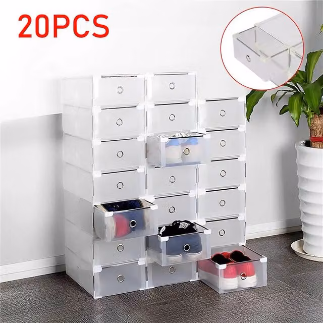 Kelvenix Stackable Clear Plastic Shoe Storage Boxes, Pack of 20 – 1