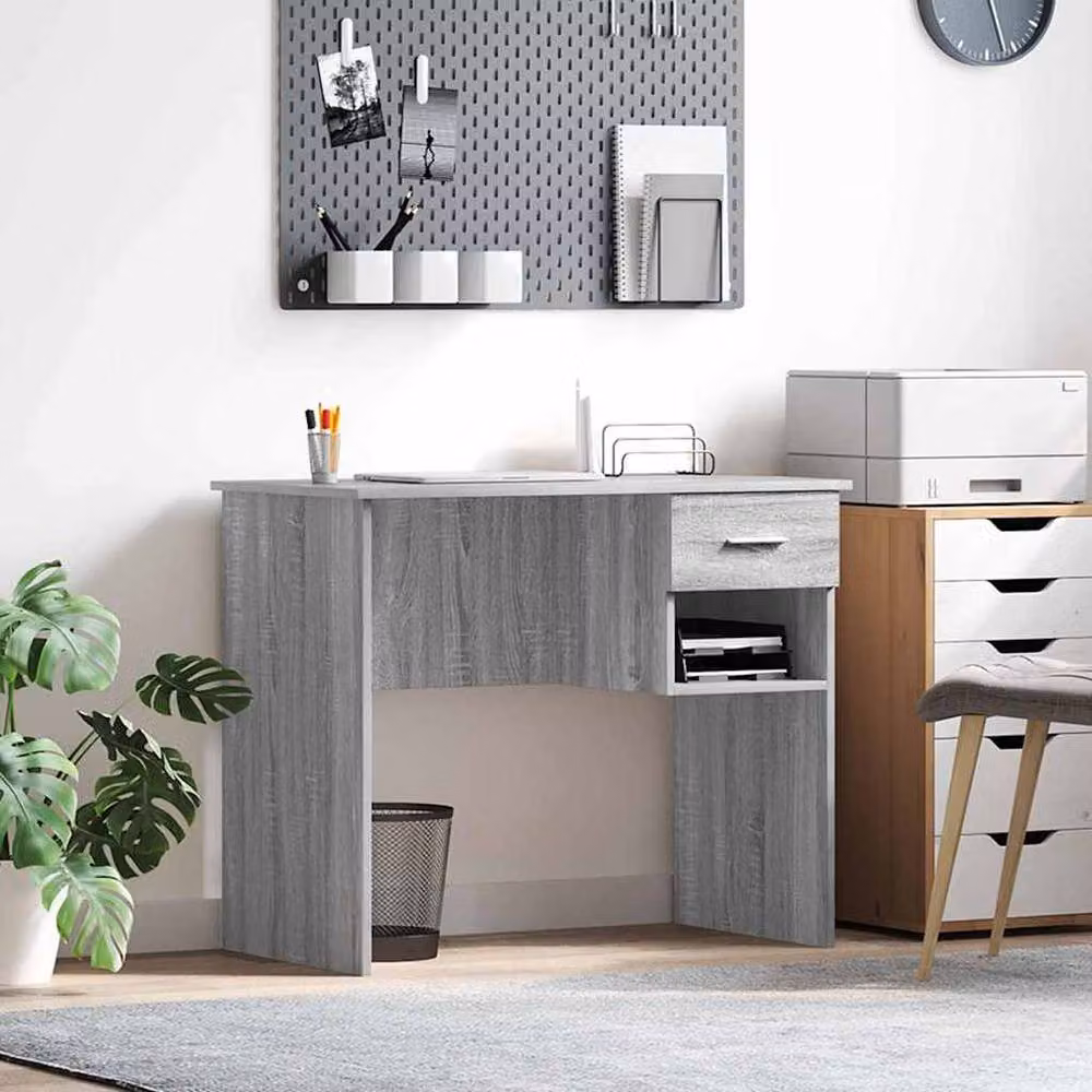 Berkfield Home Modern Writing Desk with Storage in Grey Sonoma, W/D/H: 90 x 49.5 x 75 cm – 2