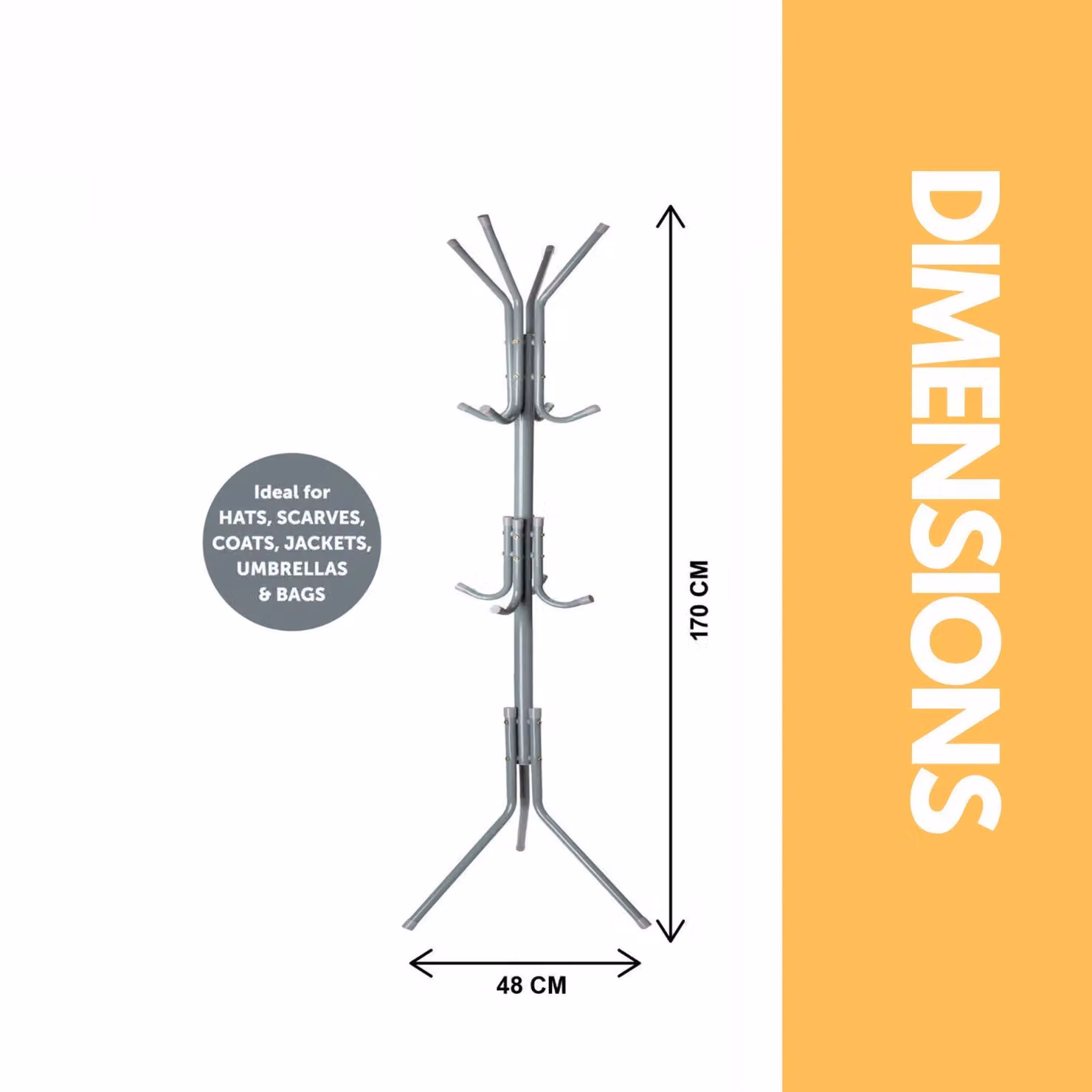 Pirlo Plush Metal Coat Stand with 12 Hooks in Grey – 2