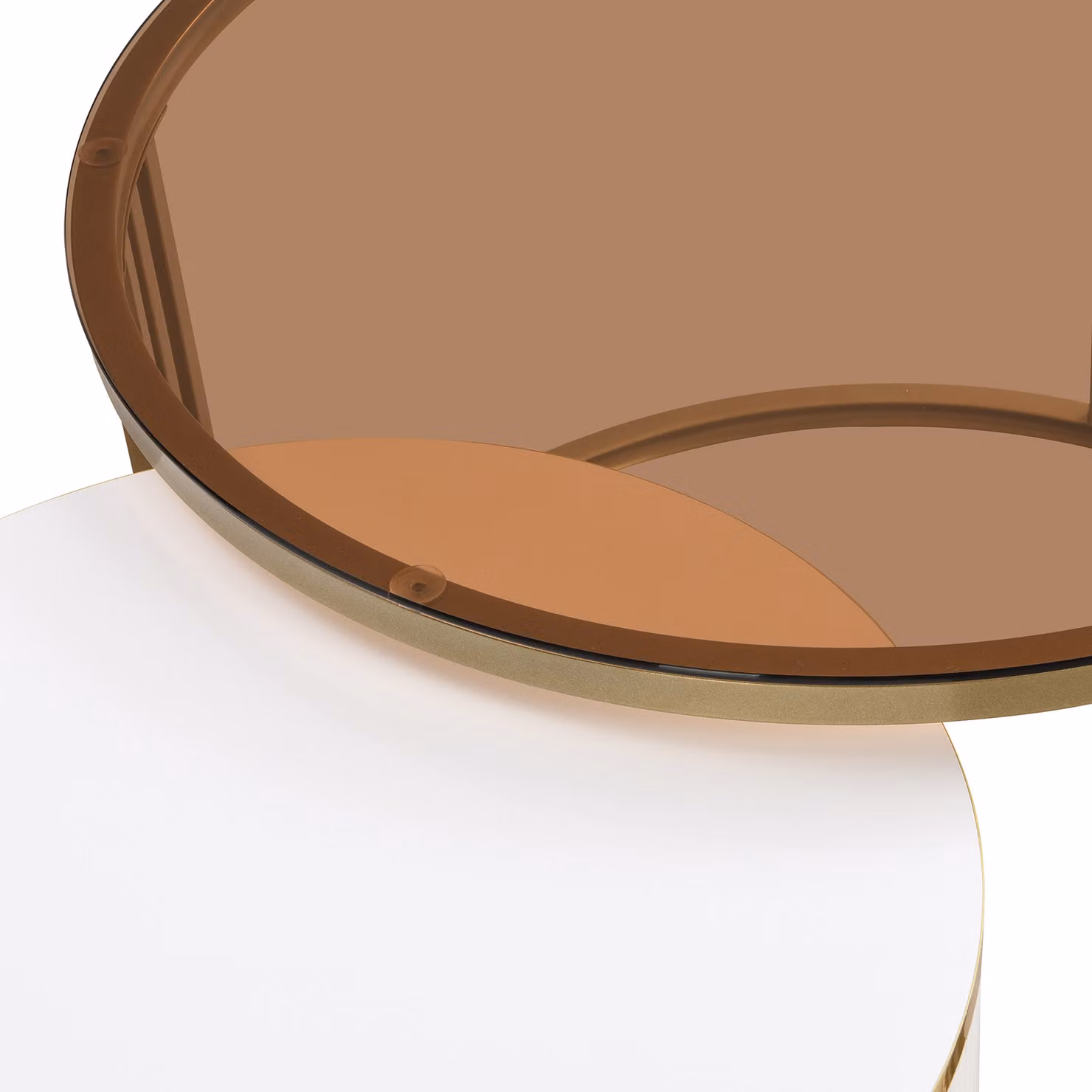 Aosom UK Set of 2 Round Nest of Tables with High-Gloss Tempered Glass Tops in Brown and White – 4