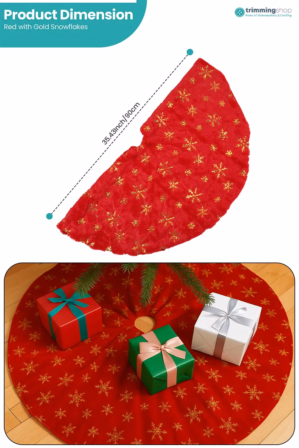 Neel Blue Large Christmas Tree Skirt with Red and Gold Snowflake Design, 1m Diameter – 2