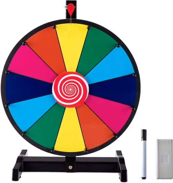 COSTWAY Tabletop Spinning Prize Wheel in Black and Multicolour, Diameter: 38 cm