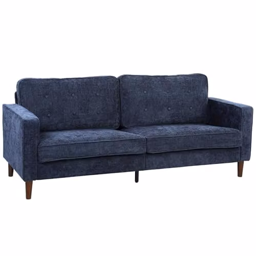HOMCOM 3 Seater Velvet-Feel Fabric Upholstered Sofa in Dark Blue – 7