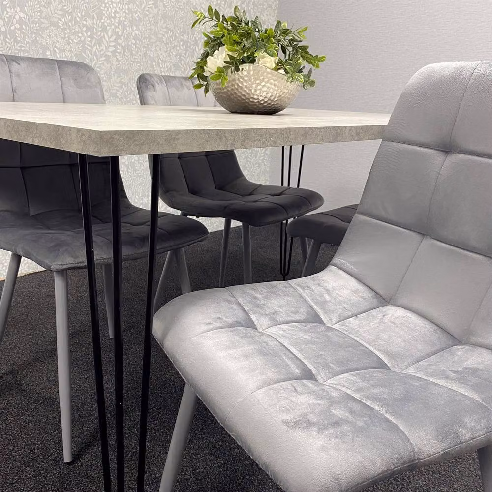 KOSY KOALA Modern Dining Table Set with 6 Grey Velvet Chairs in Brown and Black – 5