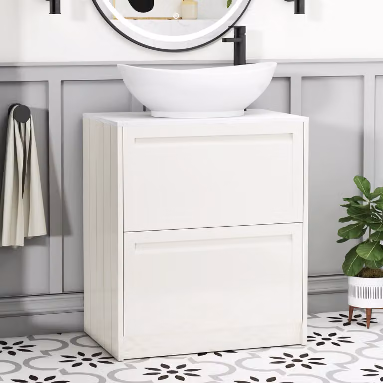 Royal Bathrooms Elmore Classic White Floor Standing Countertop Vanity Unit with Amaze Basin and 2 Drawers