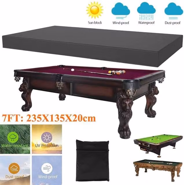 SPETLEK Waterproof 7ft Billiard Pool Table Cover in Black