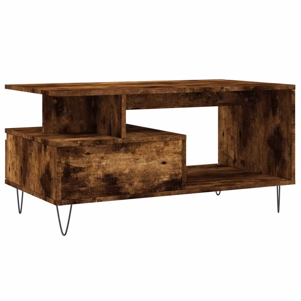 Berkfield Home Modern Smoked Oak Coffee Table in Brown, W/D/H: 90 x 49 x 45 cm – 4