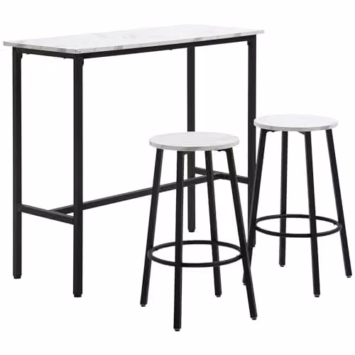 HOMCOM 3 Piece Modern Dining Table Set with 2 Stools, White – 1