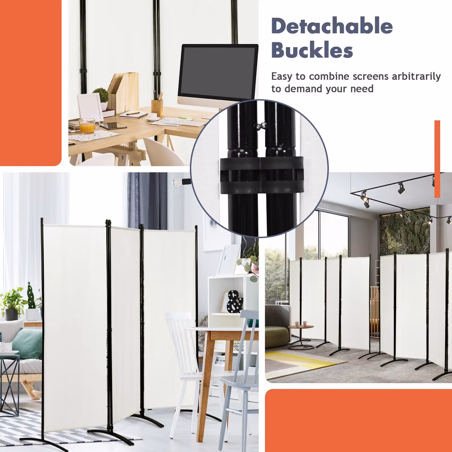 Costway 4 Panel Folding Room Divider Privacy Screen in White – 5