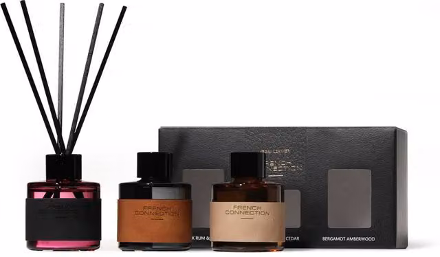 French Connection Leather Range Reed Diffuser Set of 3, Multicolour Floral, Woody and Oriental Scents, 50ml each – 1