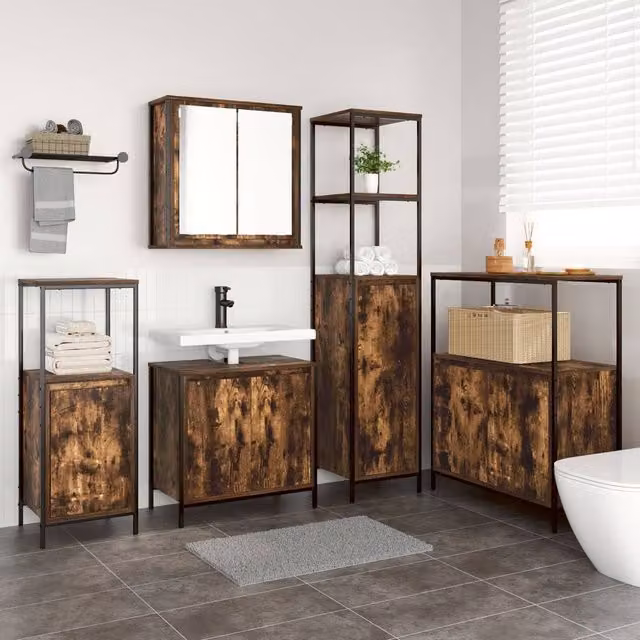 Berkfield Home 5-Piece Modern Bathroom Furniture Set in Smoked Oak Brown