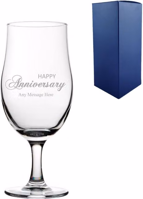 Uniqueful Personalised Anniversary Draft Stemmed Beer Glass in Transparent Glass