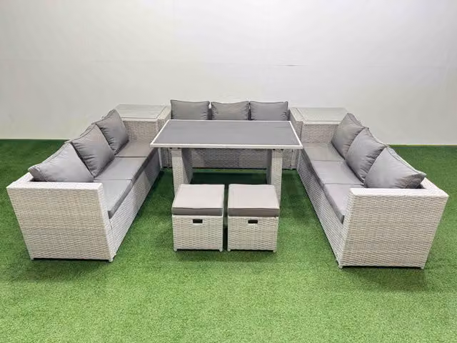 Fimous Outdoor Garden Furniture Set in Light Grey with 2 Side Tables and 2 Small Stools