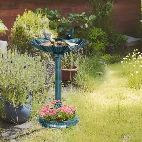 Outsunny Green Bird Bath with 2 Decorative Birds, Height: 81 cm – 2