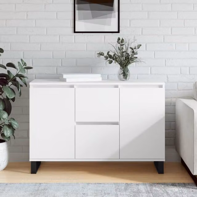 Berkfield Home White Classic Sideboard in Matt MDF and Metal, W/D/H: 104 x 35 x 70 cm – 1