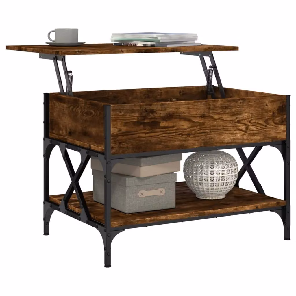 Berkfield Home Industrial Coffee Table in Smoked Oak and Brown, W/D/H: 70 x 50 x 50 cm – 4