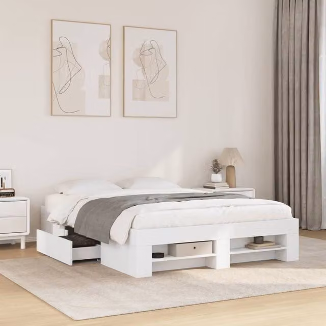 Berkfield Home Small Double Bed Frame with Drawers in White, W/D/H: 120 x 200 cm – 1