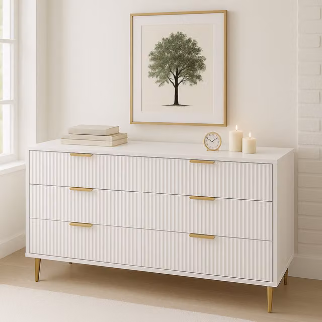 Home Treats Modern White and Gold Bedroom Furniture Set with Wood and Metal Accents