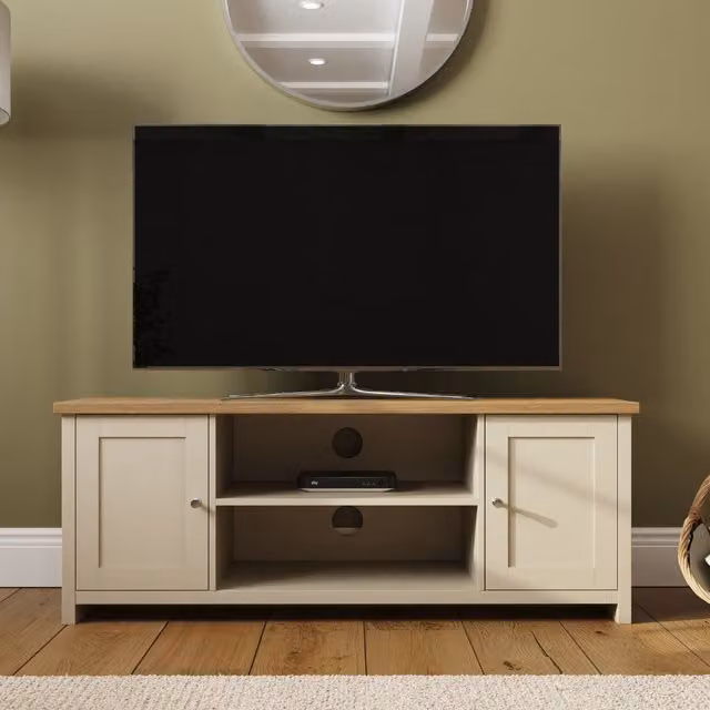 GFW Lancaster Large 2 Door TV Cabinet in Cream and Oak – 2