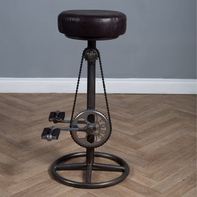 Elm Home And Garden Industrial Metal Bar Stool with Synthetic Leather Seat in Brown and Orange