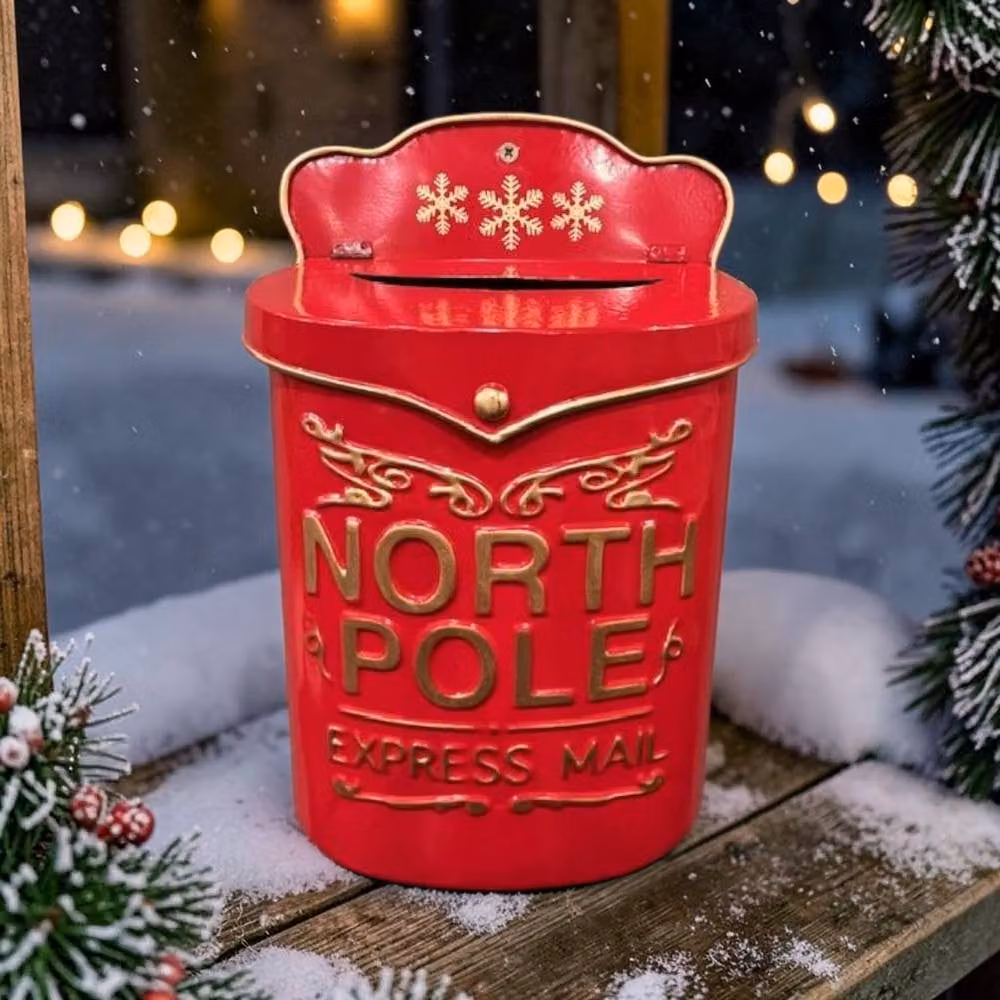 Four Candle Red North Pole Express Mail Christmas Letterbox Metal Tabletop Rectangular W: 30.0 cm, D: 22.0 cm, H: 12.0 cm – 2