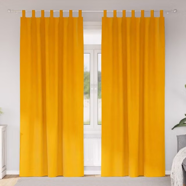 Berkfield Home Mustard Yellow Velvet Blackout Curtains with Hanging Loops, 2 Pack, W: 140 cm, H: 225 cm – 1