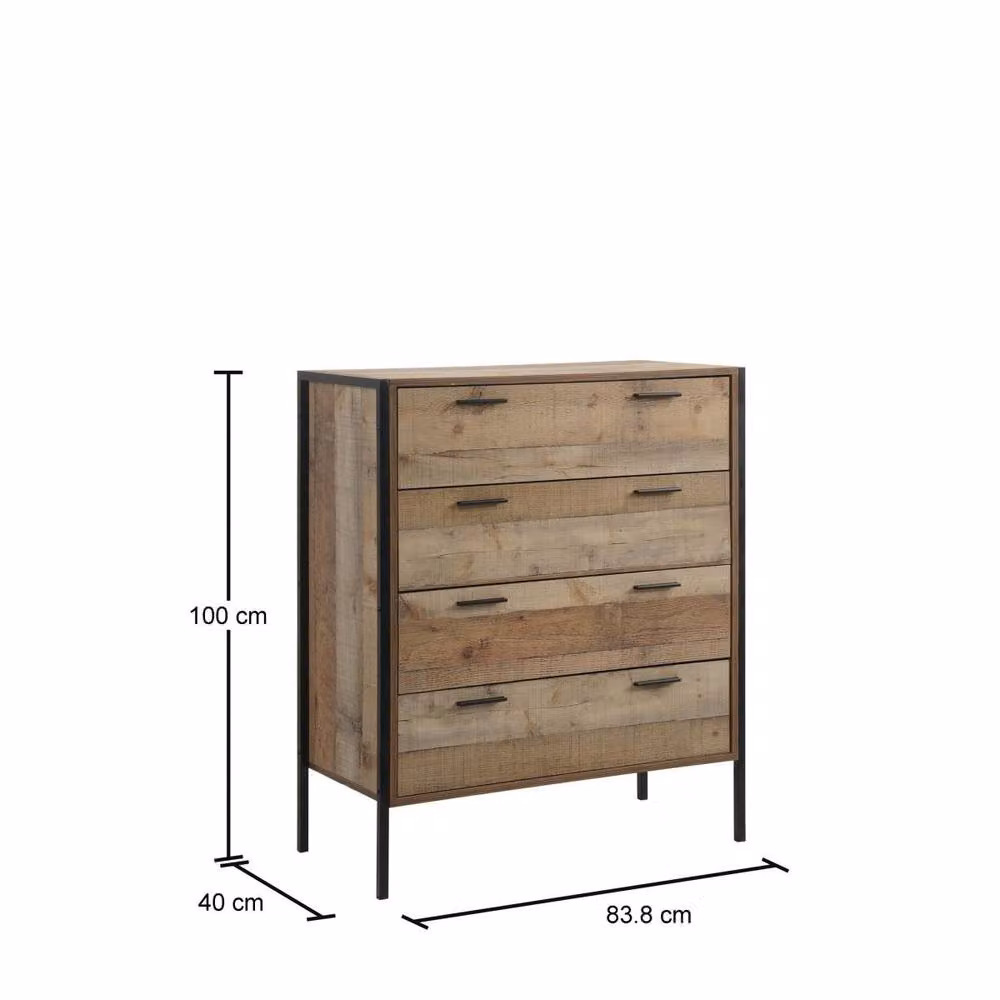 Timber Art Design Stretton Four Drawer Chest in Rustic Oak and Brown – 3