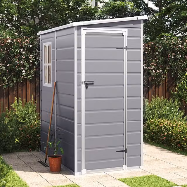 Livingandhome Grey Plastic Pent Garden Shed with Window and Lockable Door