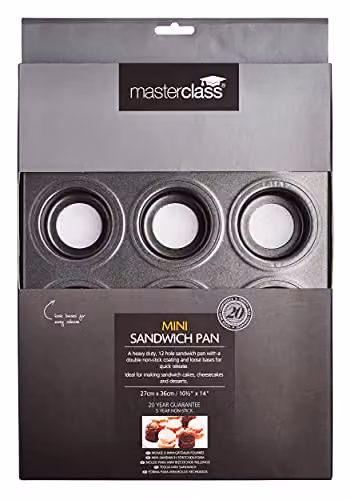 MasterClass Non-Stick 12 Hole Mini Sandwich Muffin Tray, Grey, Carbon Steel, W: 36 cm, D: 27 cm – 2