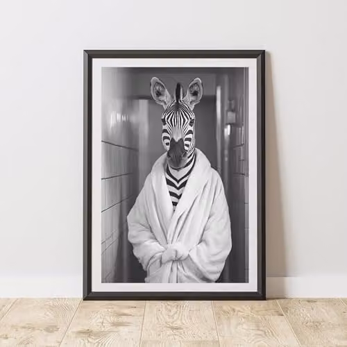 60 Second Makeover Zebra Bathrobe Animal Print Paper Poster, W: 21.0 cm, H: 29.7 cm, Black and White