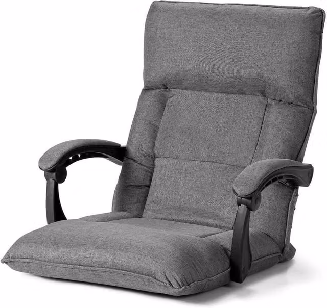 Kelvenix Grey Convertible Floor Sofa Chair and Lazy Sofa Bed with Metal Frame and Armrests