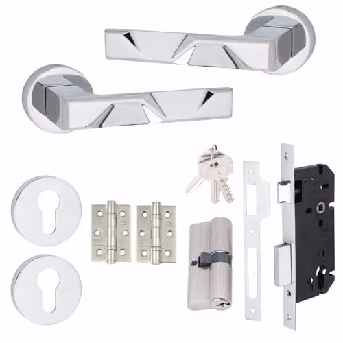 Golden Grace Nova Euro Lock Handles with 70mm Key Set in Polished Chrome