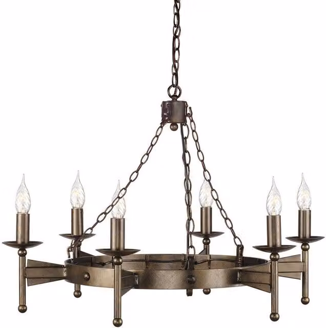 Netlighting Cromwell 6 Light Chandelier in Antique Bronze and Brown with E14 Base