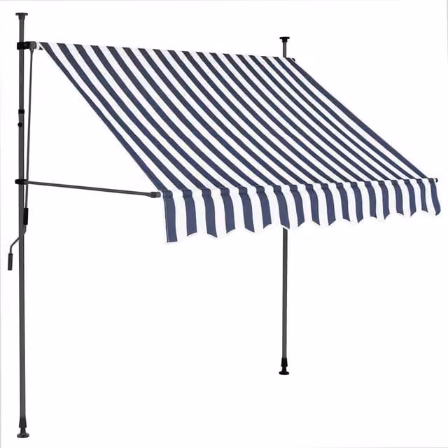 Berkfield Home Manual Retractable Awning with LED, Blue and White Striped, Width: 100 cm – 1
