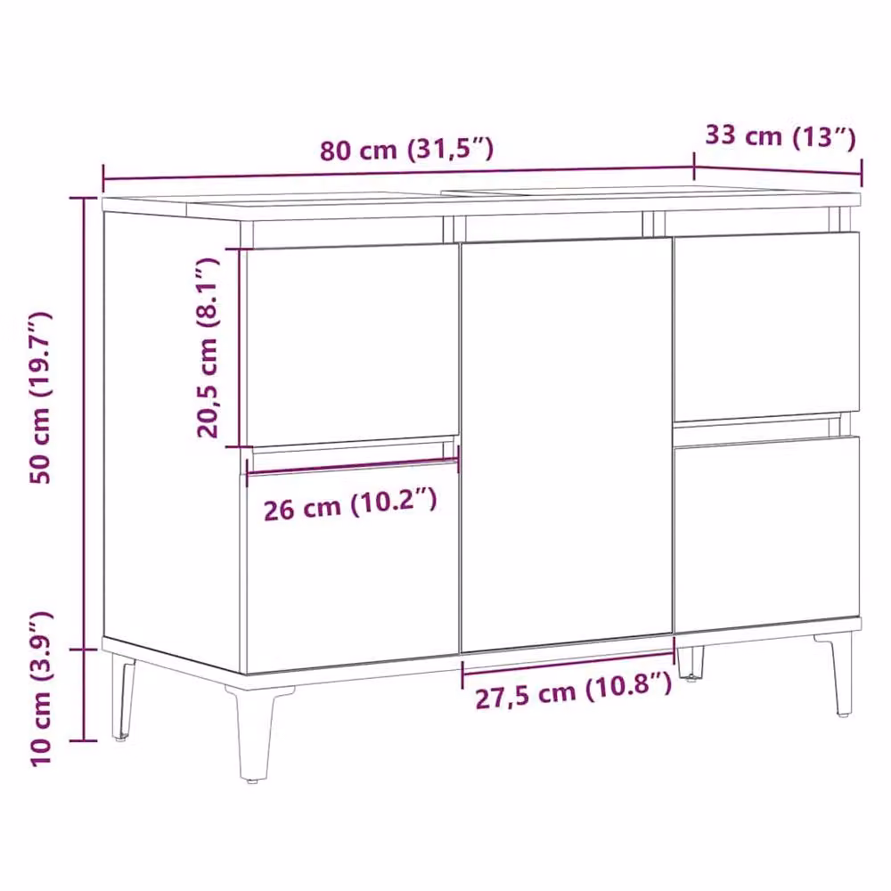 Berkfield Home Artisan Oak Sink Cabinet in Brown, W/D/H: 80 x 33 x 60 cm – 5