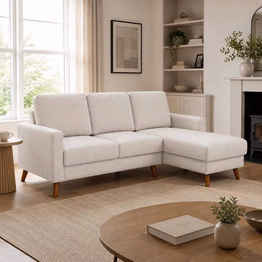 Furnishings For Less UK Jasper Beige Reversible Corner Sofa with Chaise in Woven Fabric – 2