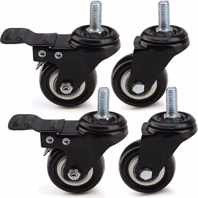VOGREX 4 Pack Heavy Duty Swivel Rubber Castor Wheels in Black with Steel Components, 50mm – 1