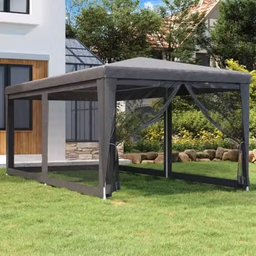 vidaXL Party Tent with 6 Mesh Sidewalls in Anthracite, W: 6 m, D: 3 m, H: 2.58 m – 2