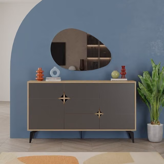 Decortie Spark Sideboard Display Unit in Anthracite Grey, W: 140 cm, H: 80 cm, D: 35 cm