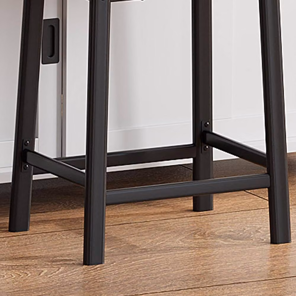London Boutique Set of 2 Black Padded Synthetic Leather Kitchen Bar Stools with Metal Footrests – 9