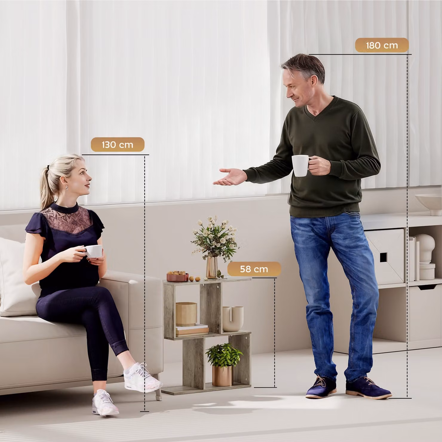 HOMCOM S-Shaped 3-Tier Side Table with Storage Shelves, Grey, W: 50 cm, D: 19.5 cm, H: 58 cm – 4