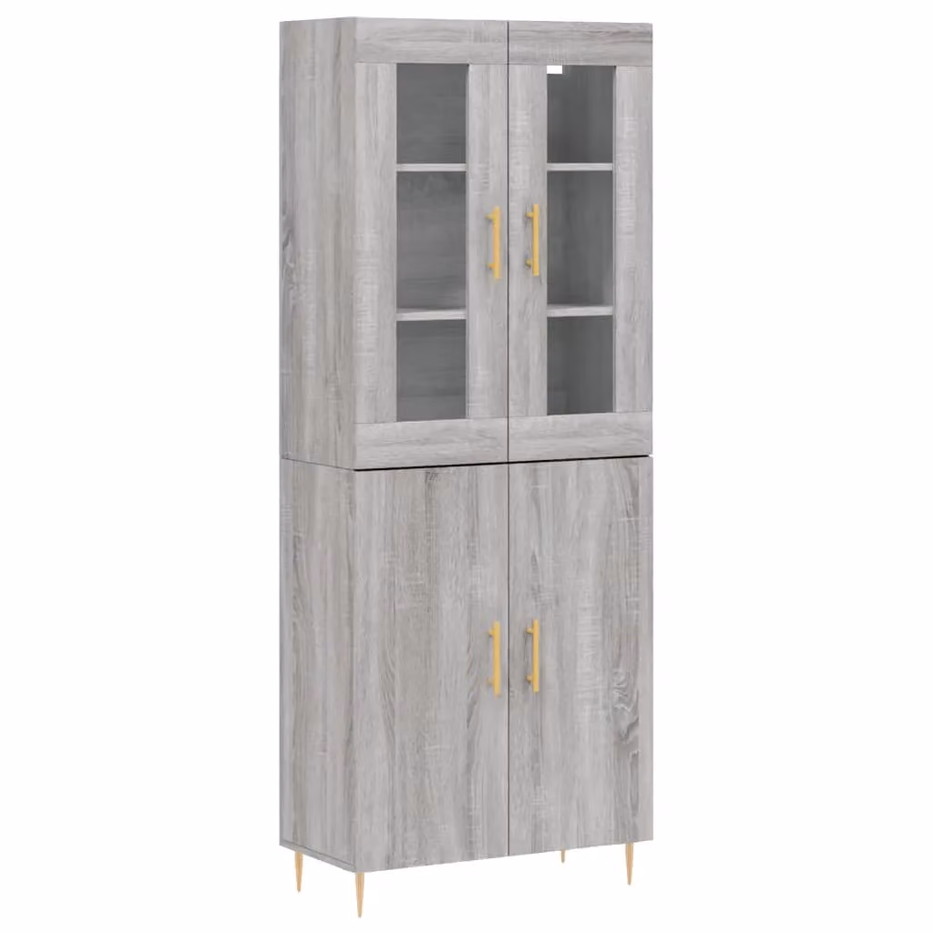 Berkfield Home Grey Sonoma Highboard with Glass Doors, W/D/H: 69.5 x 34 x 180 cm – 2