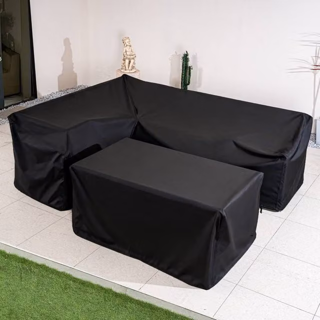 Direct Wicker Black Polyester Protective Cover for Corner Sofa and Rectangular Table Set – 1