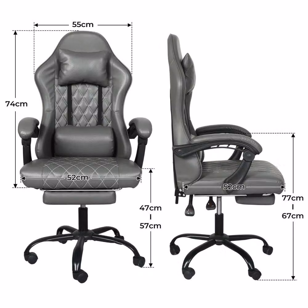 VOGREX Grey Synthetic Leather Adjustable Swivel Recliner Gaming and Office Chair – 2