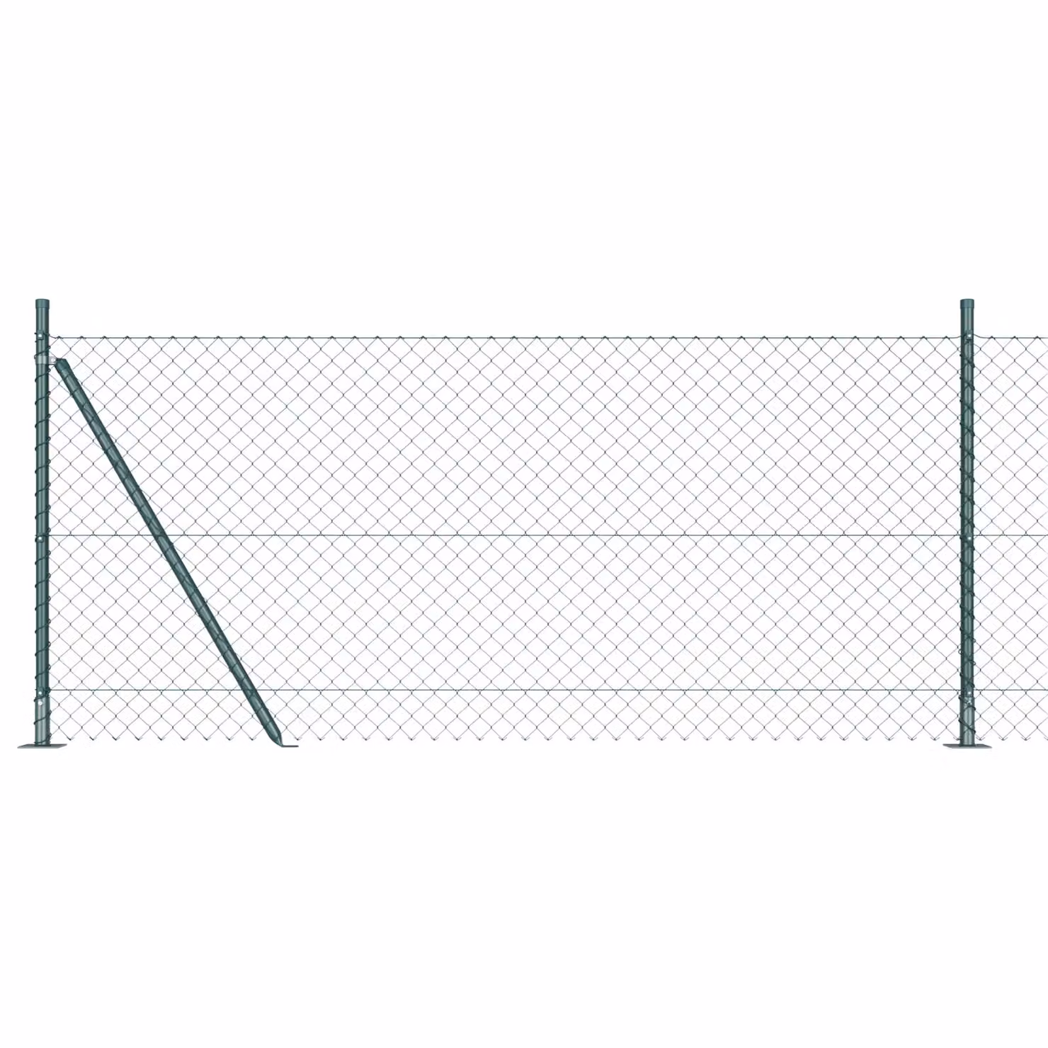 Berkfield Home Green Galvanised Steel Chain Link Fence with 13 Flanged Posts, W: 25 m, H: 0.8 m – 2