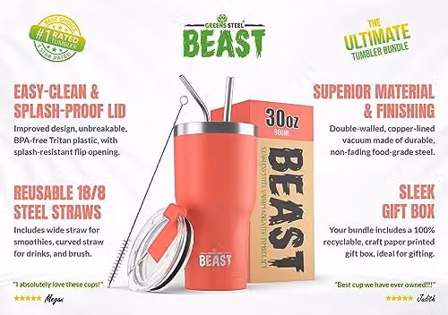 Greens Steel Beast Tumbler in Pink, 900 ml Vacuum Insulated Stainless Steel Mug with Lid – 2