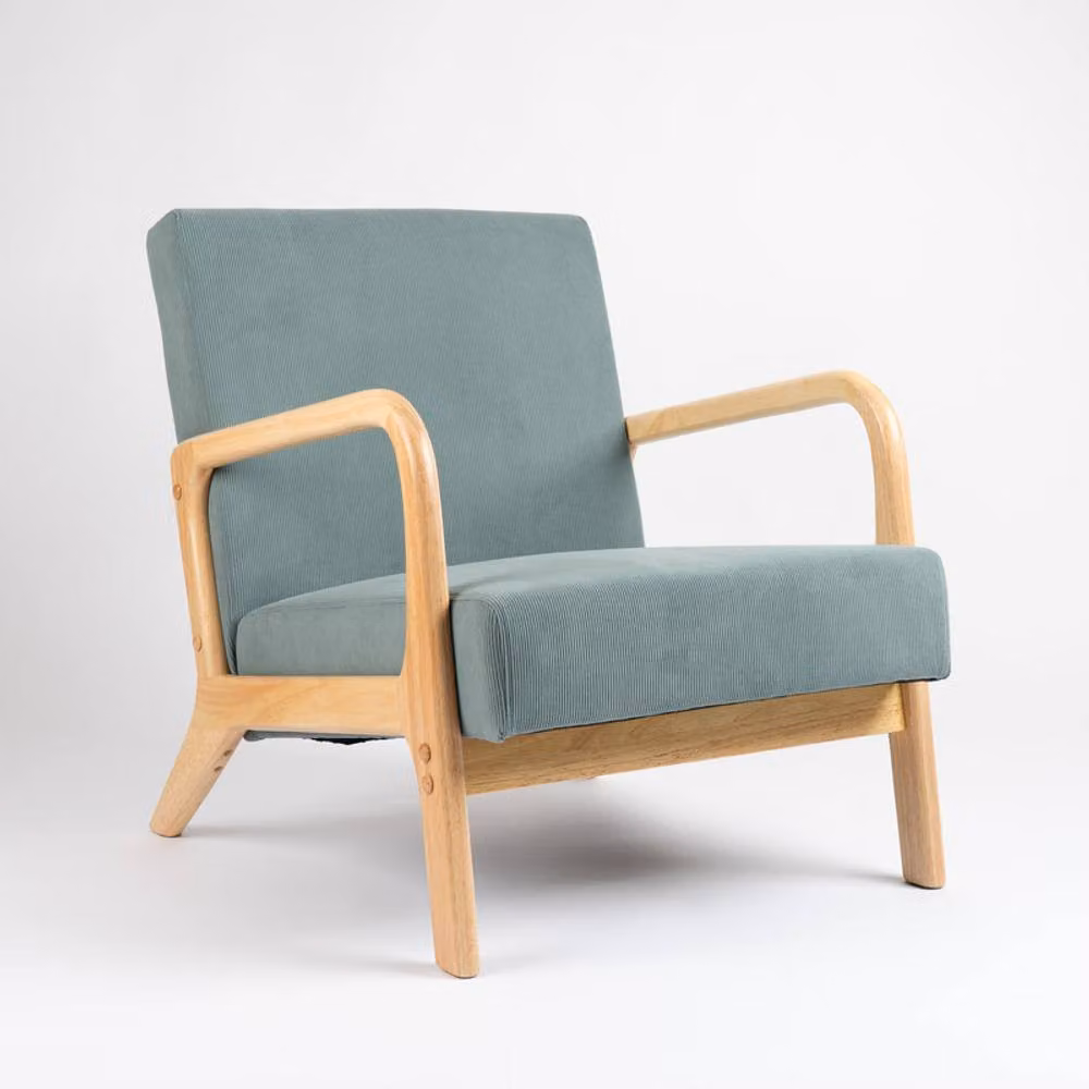 Scottish Everlastings Ltd Modern Cord Chair in Light Teal with Curved Armrests – 2